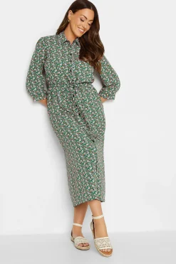 M&Co Womens M&Co Green Floral Print Midi Shirt Dress