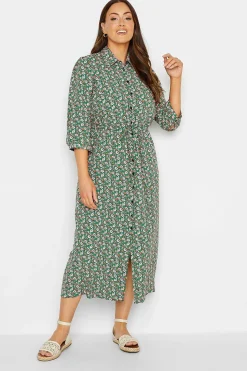 M&Co Womens M&Co Green Floral Print Midi Shirt Dress