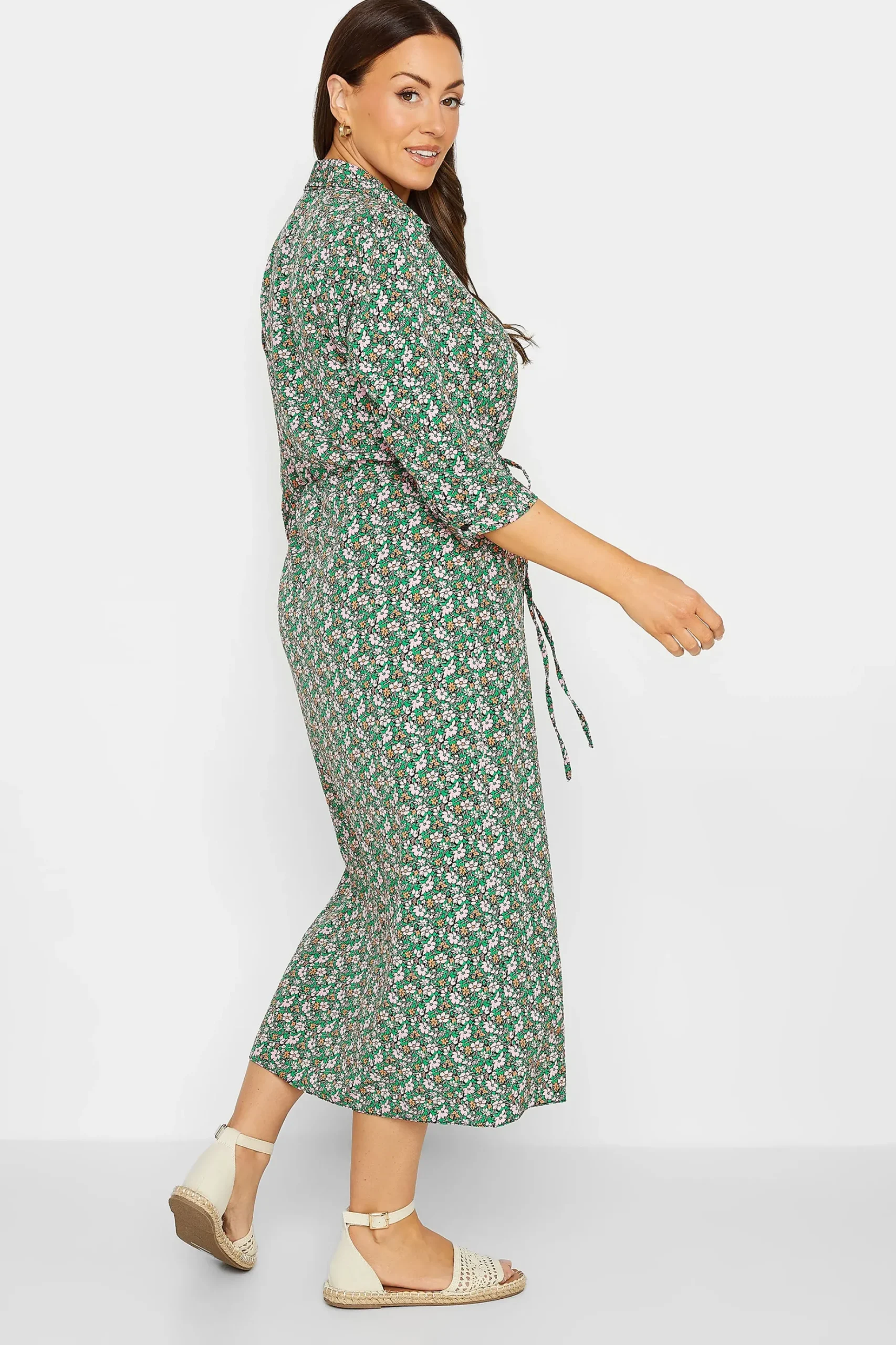 M&Co Womens M&Co Green Floral Print Midi Shirt Dress