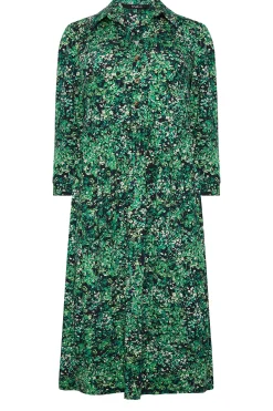 M&Co Womens M&Co Green Floral Half Placket Midi Smock Dress