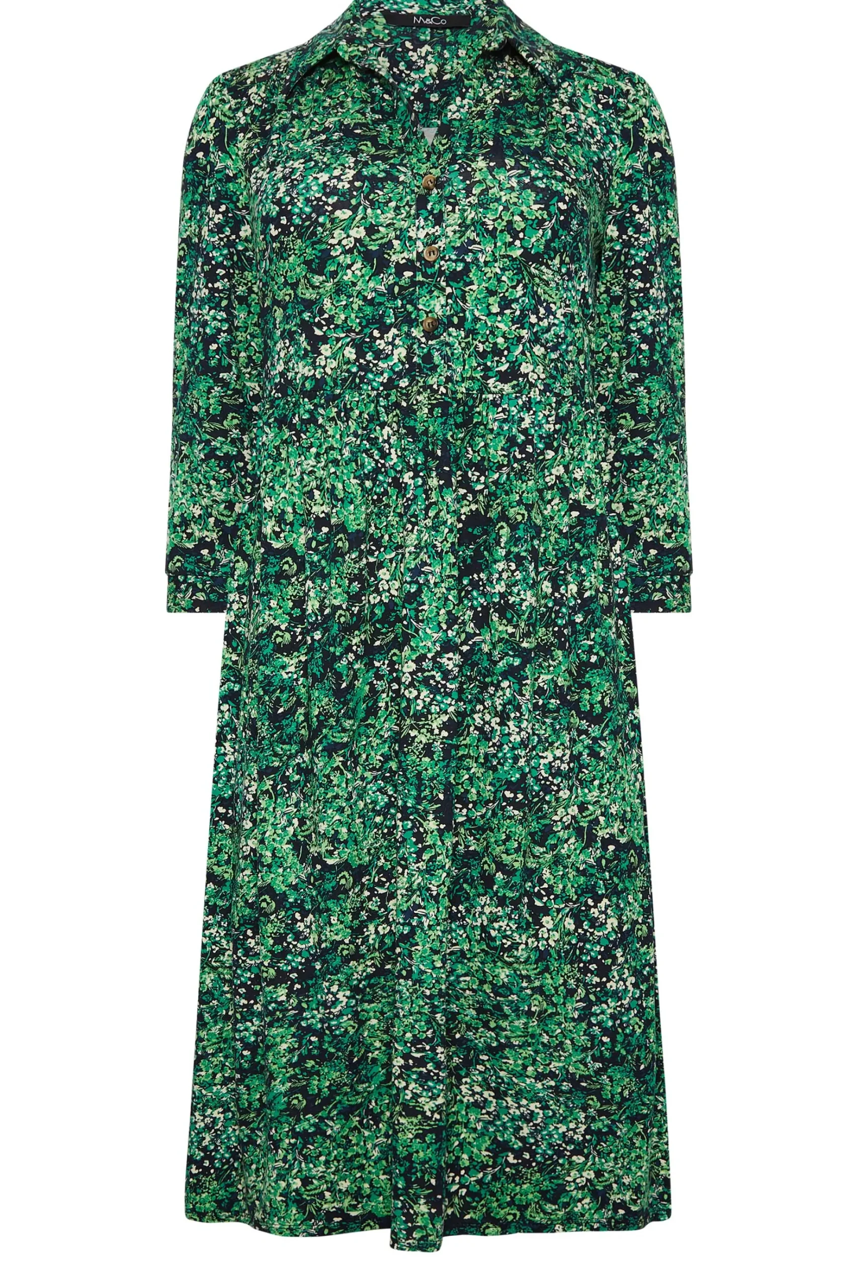 M&Co Womens M&Co Green Floral Half Placket Midi Smock Dress