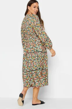 M&Co Womens M&Co Green Floral Print Crochet Trim Maxi Dress