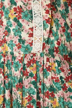M&Co Womens M&Co Green Floral Print Crochet Trim Maxi Dress
