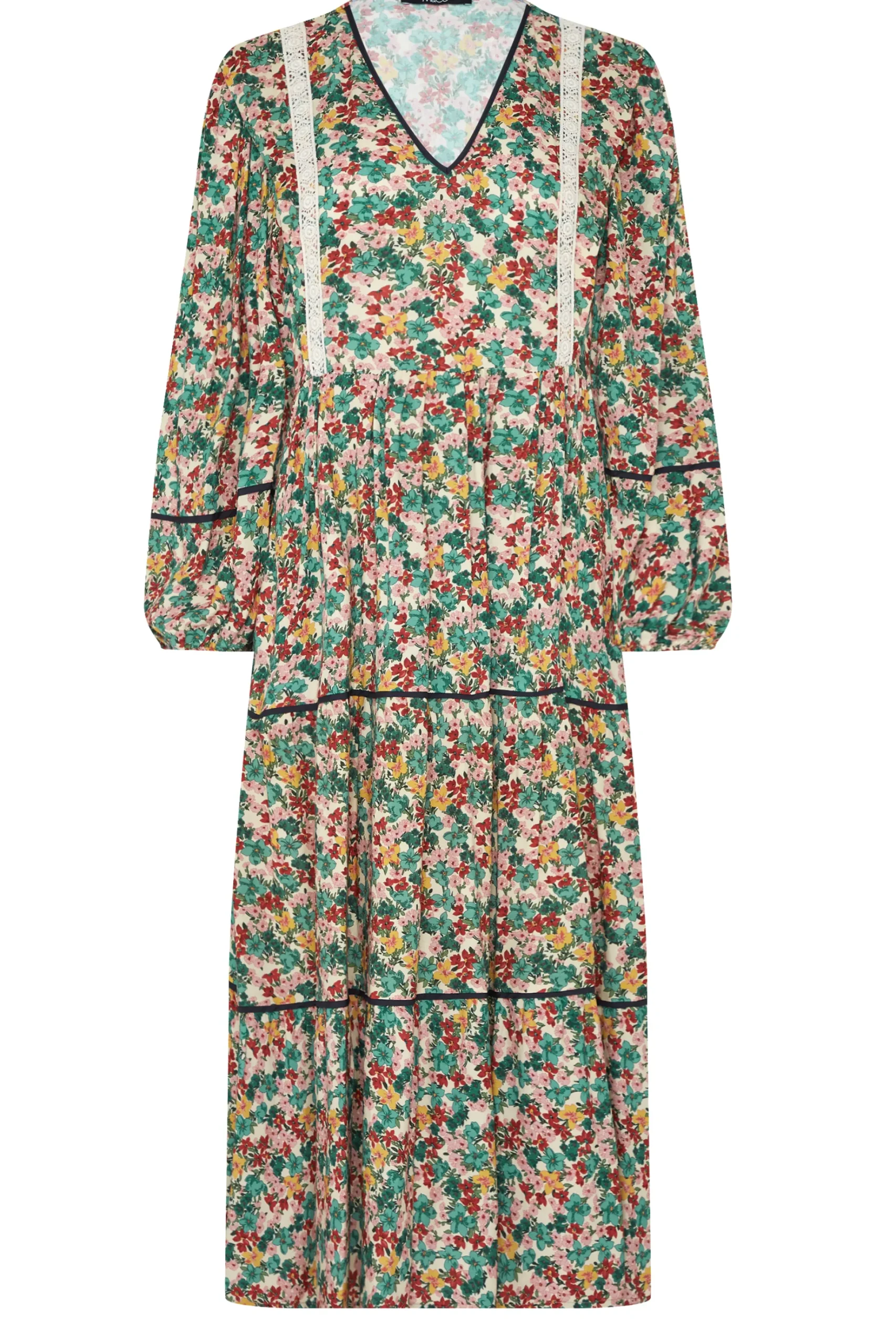 M&Co Womens M&Co Green Floral Print Crochet Trim Maxi Dress