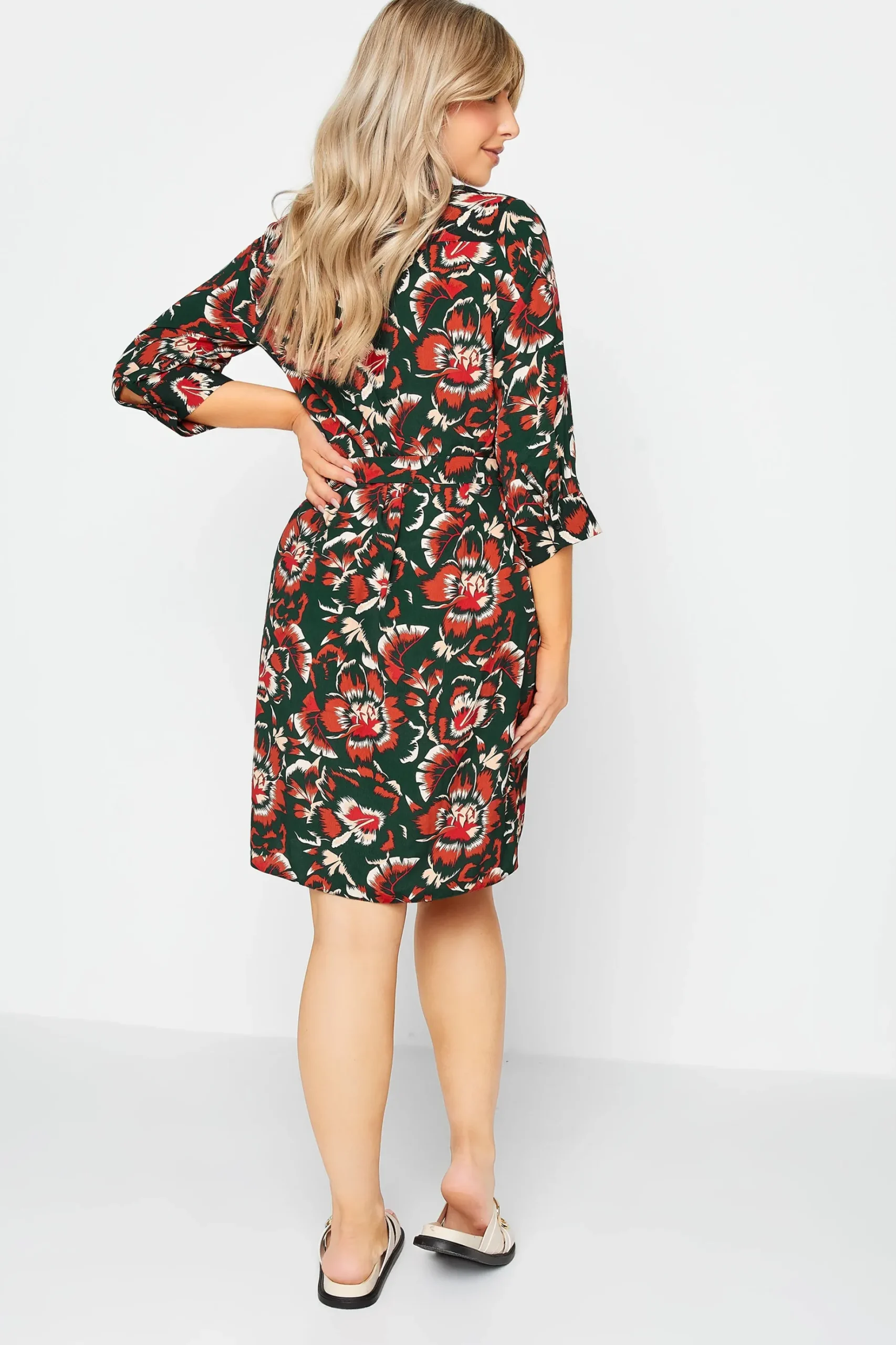 M&Co Womens M&Co Green Floral Print Tie Tunic Shirt Dress
