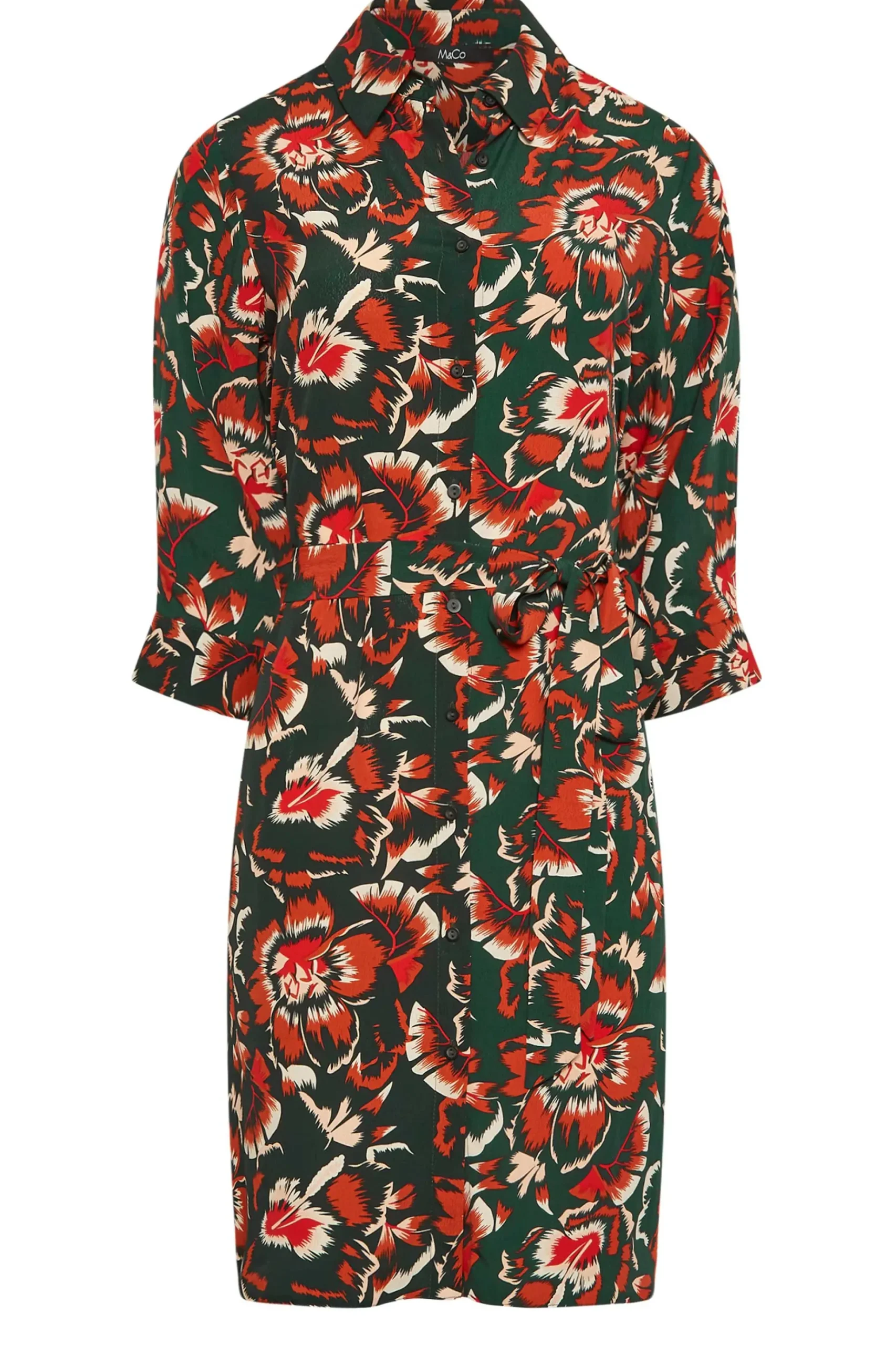 M&Co Womens M&Co Green Floral Print Tie Tunic Shirt Dress