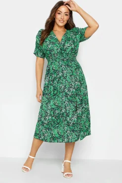 M&Co Womens M&Co Green Floral Print Shirred Waist Midi Dress