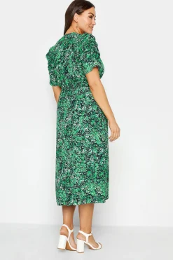 M&Co Womens M&Co Green Floral Print Shirred Waist Midi Dress