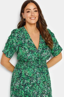 M&Co Womens M&Co Green Floral Print Shirred Waist Midi Dress