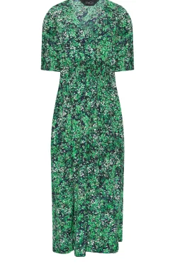 M&Co Womens M&Co Green Floral Print Shirred Waist Midi Dress