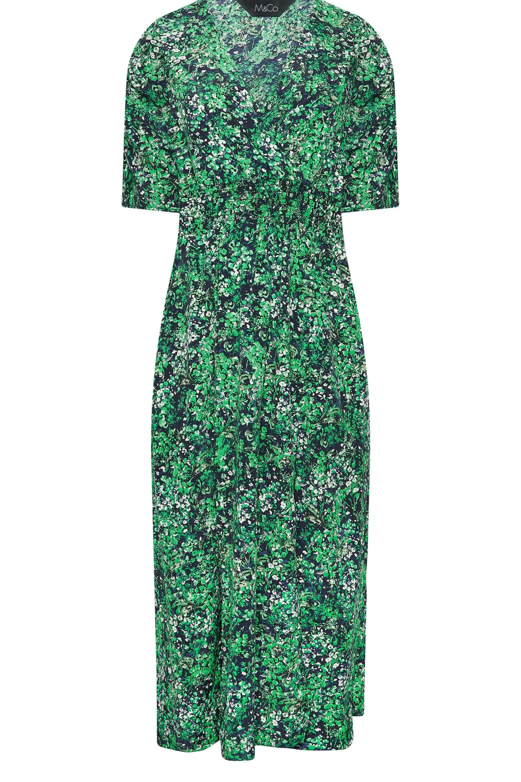 M&Co Womens M&Co Green Floral Print Shirred Waist Midi Dress