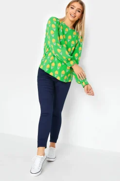M&Co Womens M&Co Green Floral Print Long Sleeve Blouse