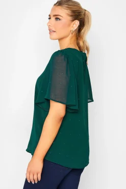 M&Co Womens M&Co Green Gem Detail Angel Sleeve Blouse