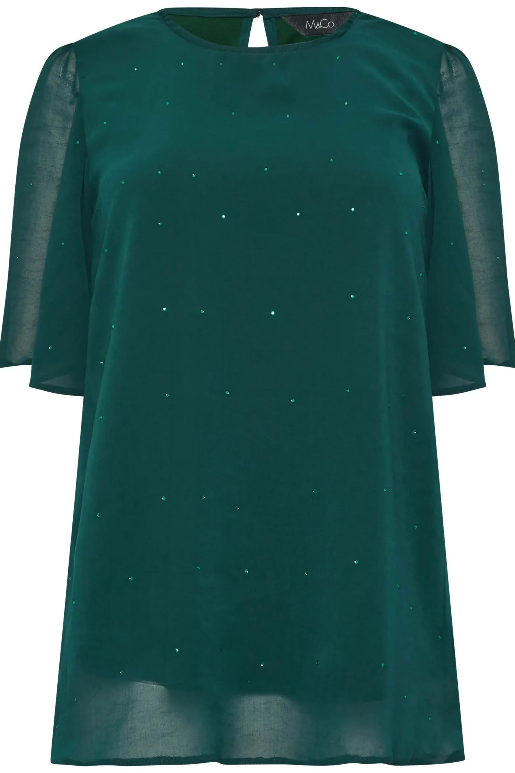 M&Co Womens M&Co Green Gem Detail Angel Sleeve Blouse