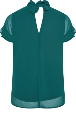 M&Co Womens M&Co Green High Neck Frill Sleeve Blouse