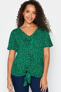 M&Co Womens M&Co Green Leopard Print Tie Detail T-Shirt