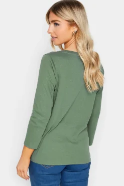 M&Co Womens M&Co Green Long Sleeve Cotton Blend Top