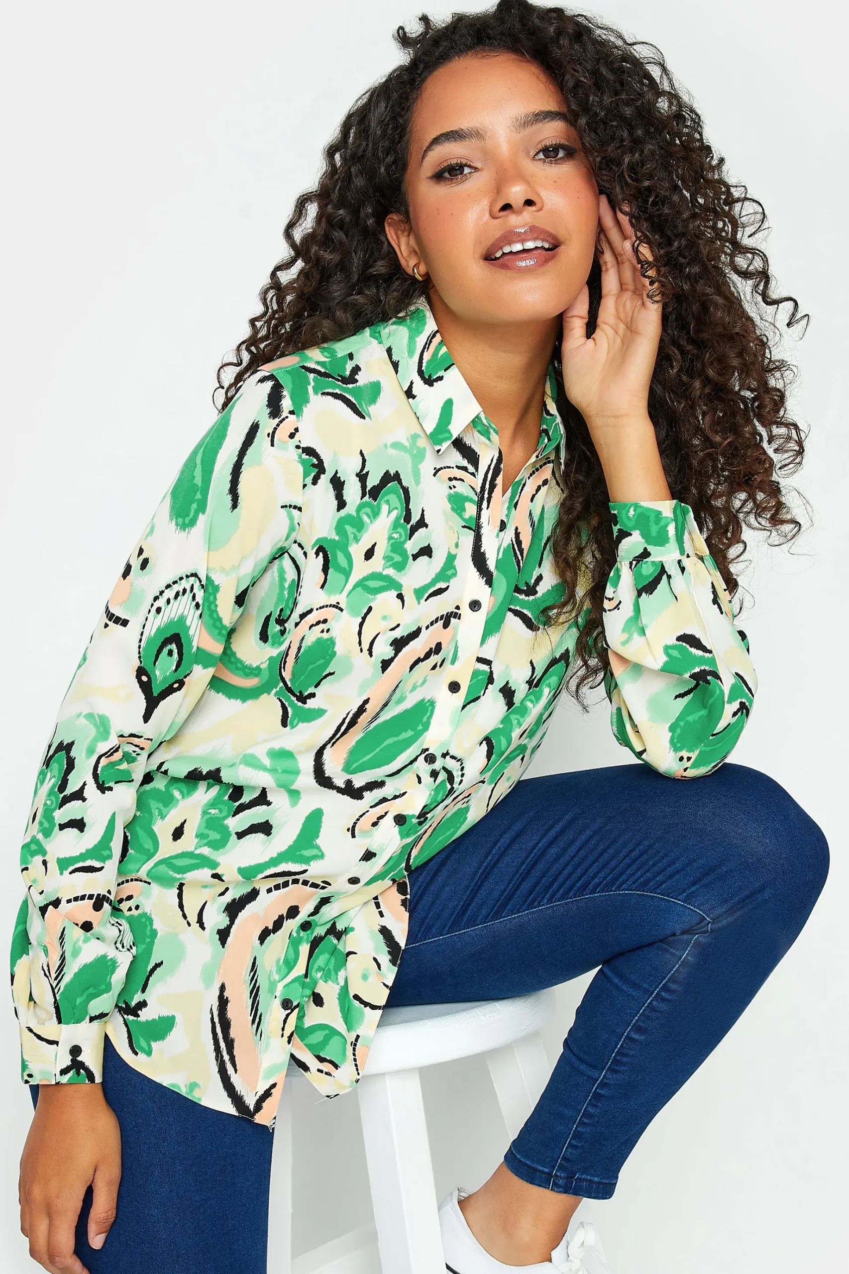 M&Co Womens M&Co Green Paisley Print Long Sleeve Shirt