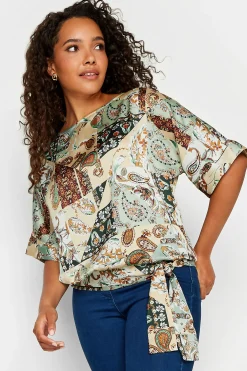 M&Co Womens M&Co Green Paisley Print Short Sleeve Blouse