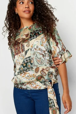 M&Co Womens M&Co Green Paisley Print Short Sleeve Blouse