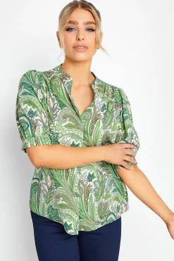 M&Co Womens M&Co Green Paisley Print Puff Sleeve Shirt