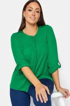 M&Co Womens M&Co Green Satin Contrast Panel Shirt