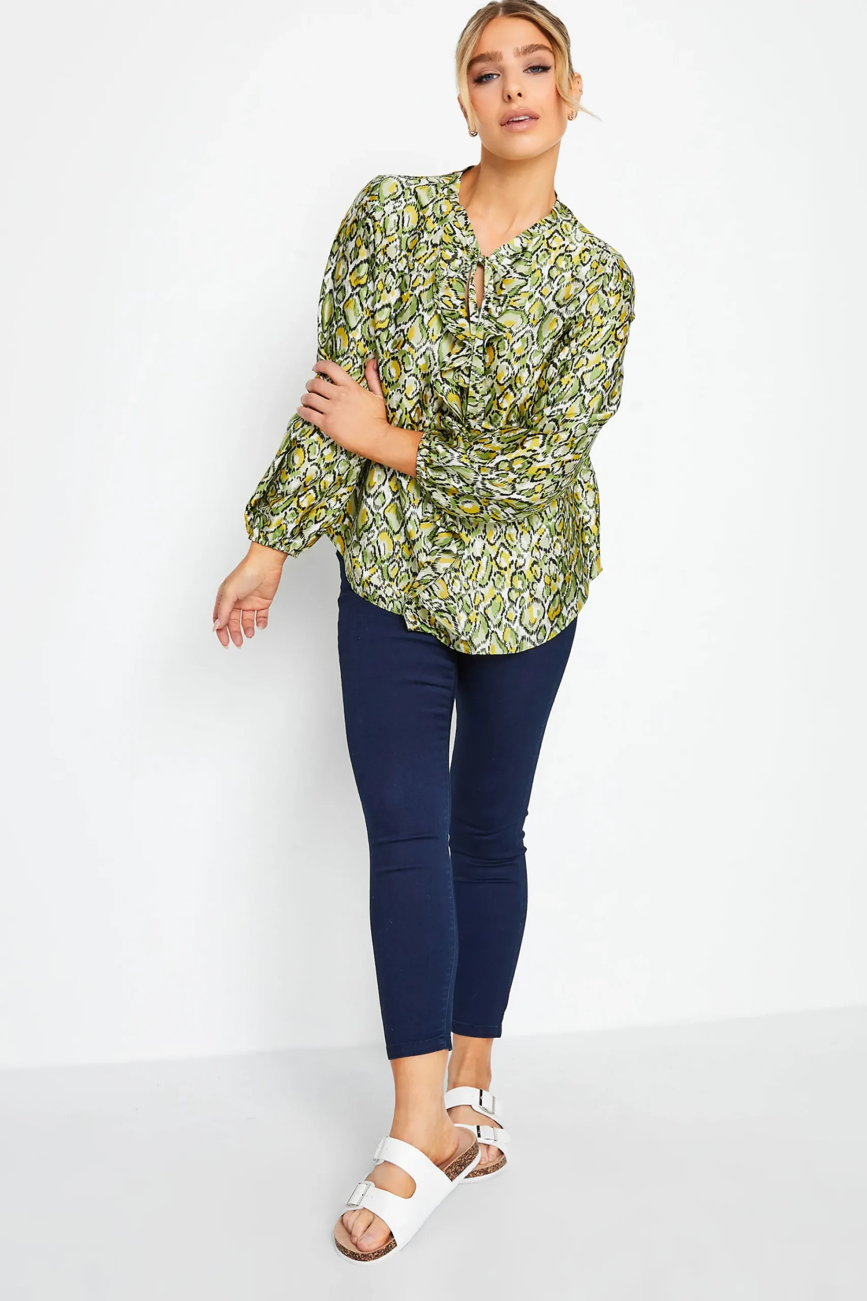 M&Co Womens M&Co Green Snake Print Tie Neck Blouse