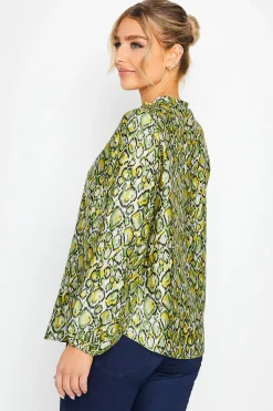 M&Co Womens M&Co Green Snake Print Tie Neck Blouse