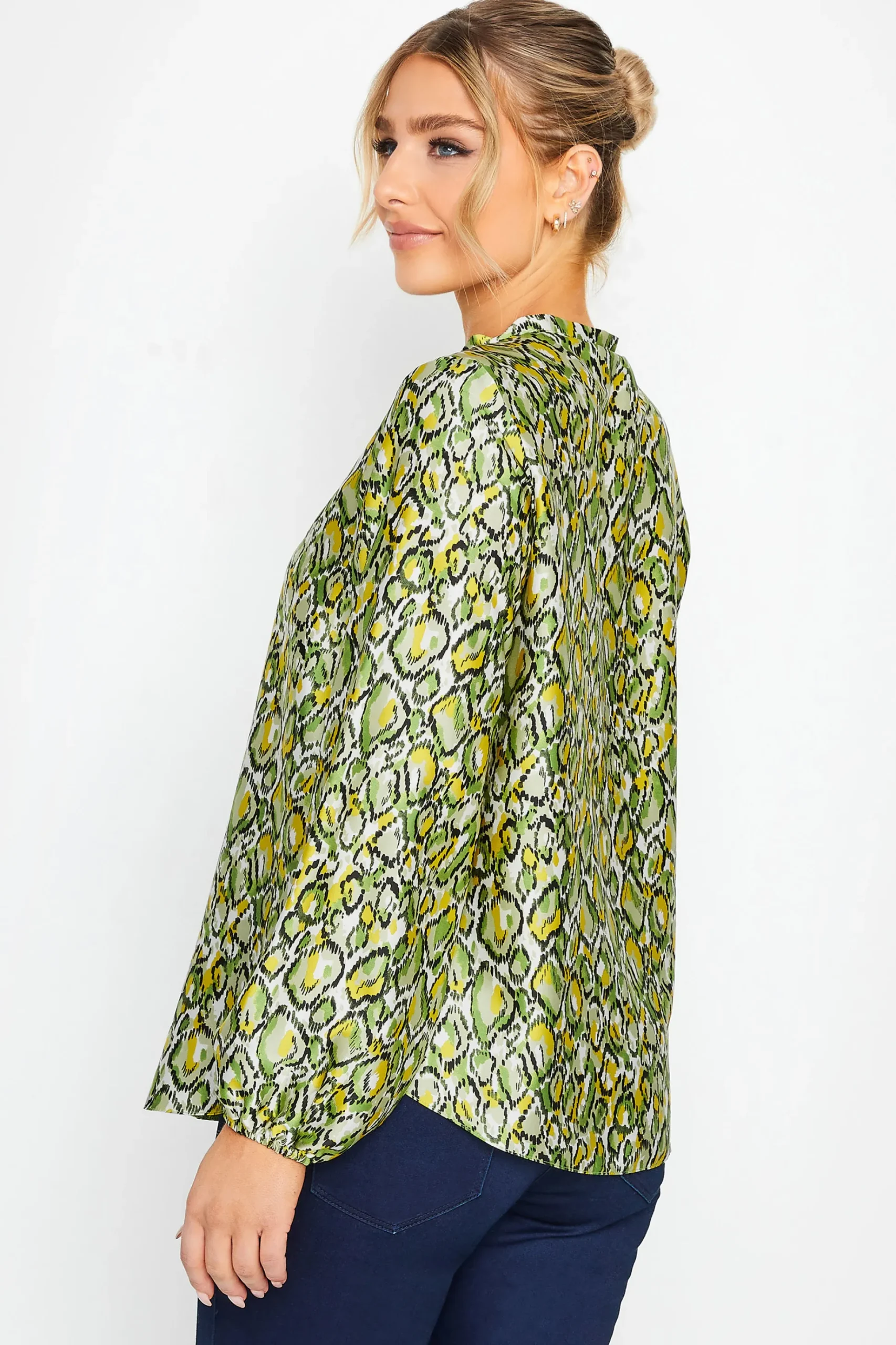 M&Co Womens M&Co Green Snake Print Tie Neck Blouse