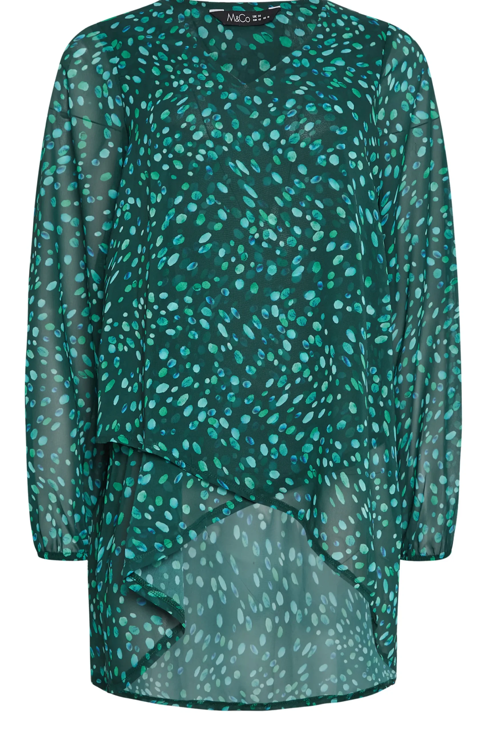 M&Co Womens M&Co Green Spot Print Wrap Blouse