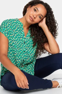 M&Co Womens M&Co Green Spot Print V-Neck Blouse