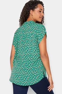 M&Co Womens M&Co Green Spot Print V-Neck Blouse