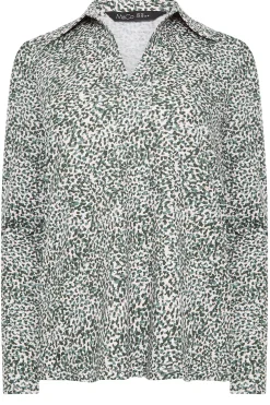 M&Co Womens M&Co Green Spot Print Collared Long Sleeve Cotton Top