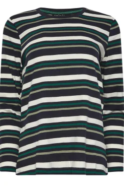 M&Co Womens M&Co Green Teal Stripe Cotton Blend Long Sleeve Top