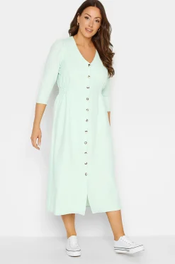 M&Co Womens M&Co Green Textured Button Through Dress