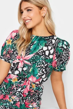 M&Co Womens M&Co Green Tropical Print Ruched Mini Dress