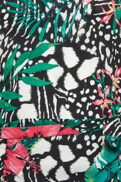 M&Co Womens M&Co Green Tropical Print Ruched Mini Dress