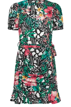 M&Co Womens M&Co Green Tropical Print Ruched Mini Dress