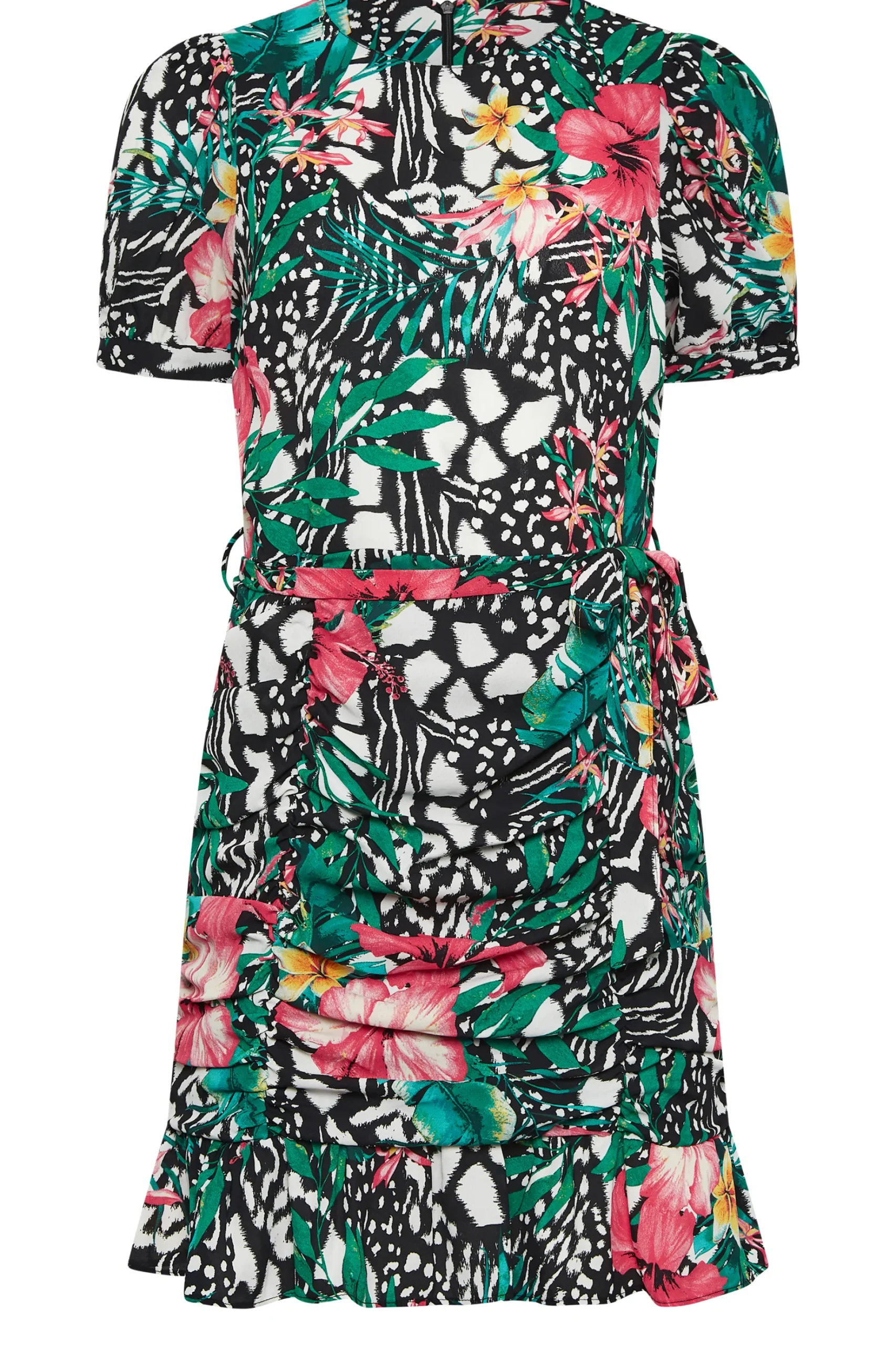 M&Co Womens M&Co Green Tropical Print Ruched Mini Dress