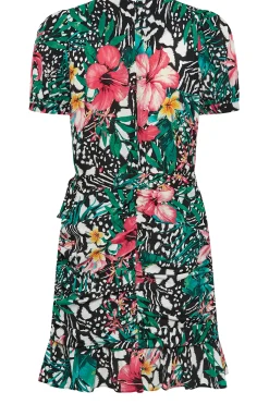 M&Co Womens M&Co Green Tropical Print Ruched Mini Dress