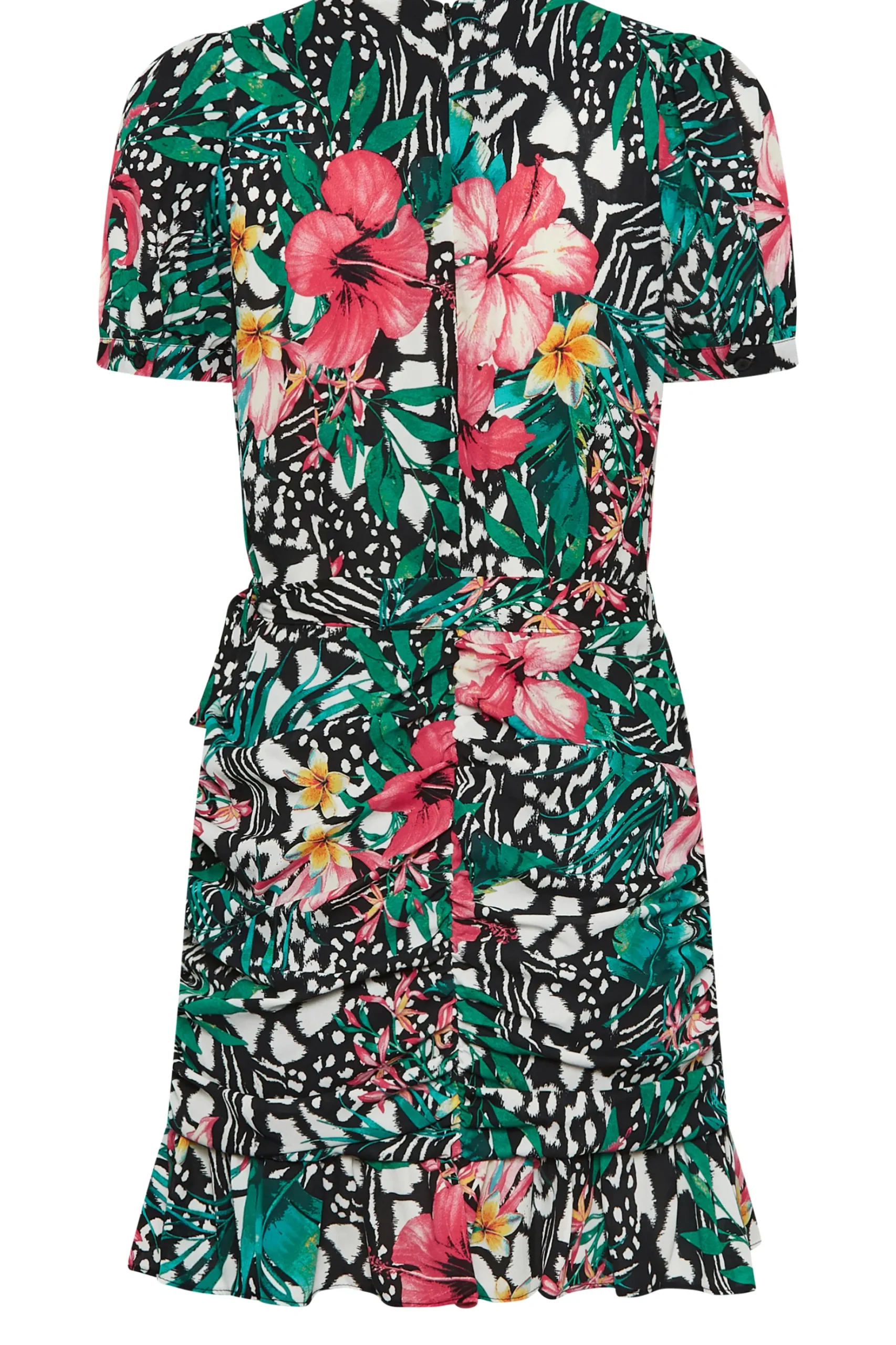 M&Co Womens M&Co Green Tropical Print Ruched Mini Dress