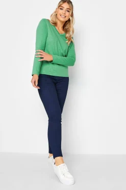 M&Co Womens M&Co Green V-Neck Long Sleeve Cotton T-Shirt