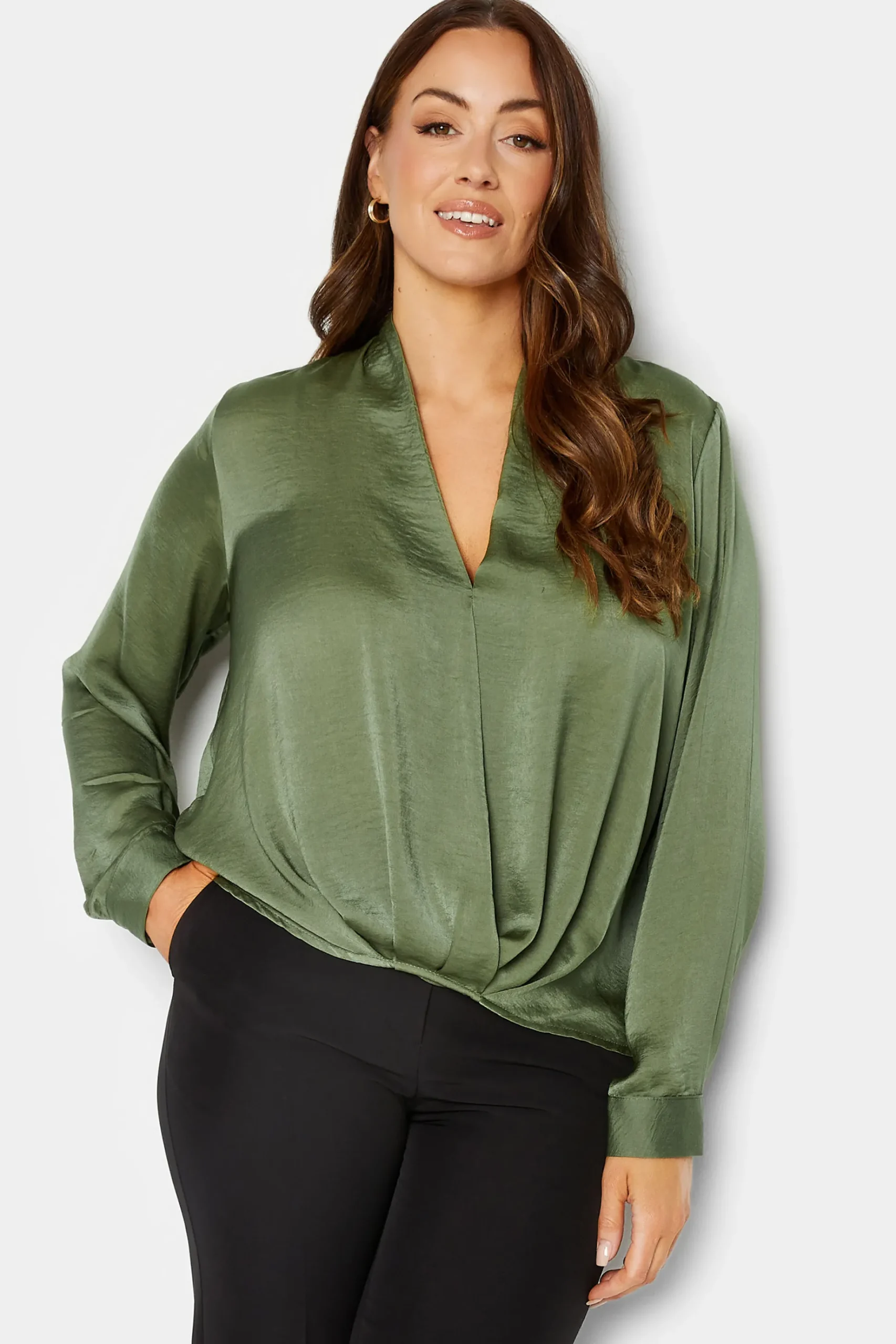 M&Co Womens M&Co Green Wrap Front Blouse