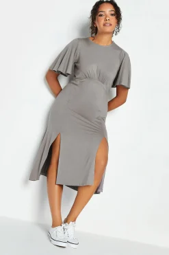 M&Co Womens M&Co Grey Angel Sleeve Split Hem Midi Dress