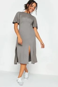 M&Co Womens M&Co Grey Angel Sleeve Split Hem Midi Dress