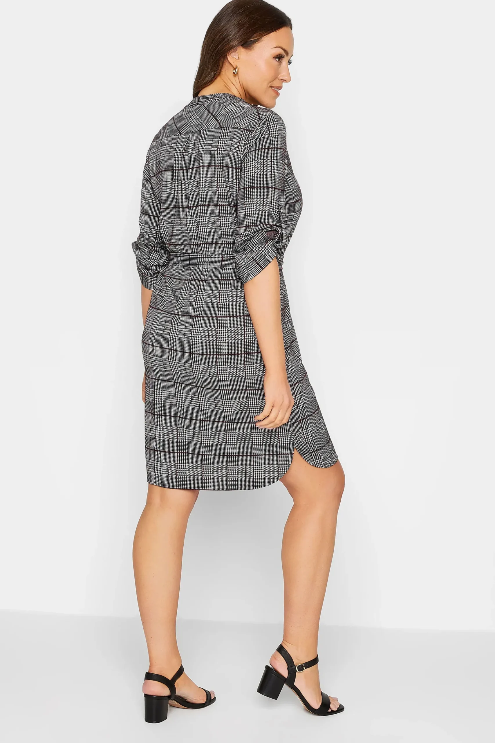 M&Co Womens M&Co Grey Check Tie Waist Tunic Dress