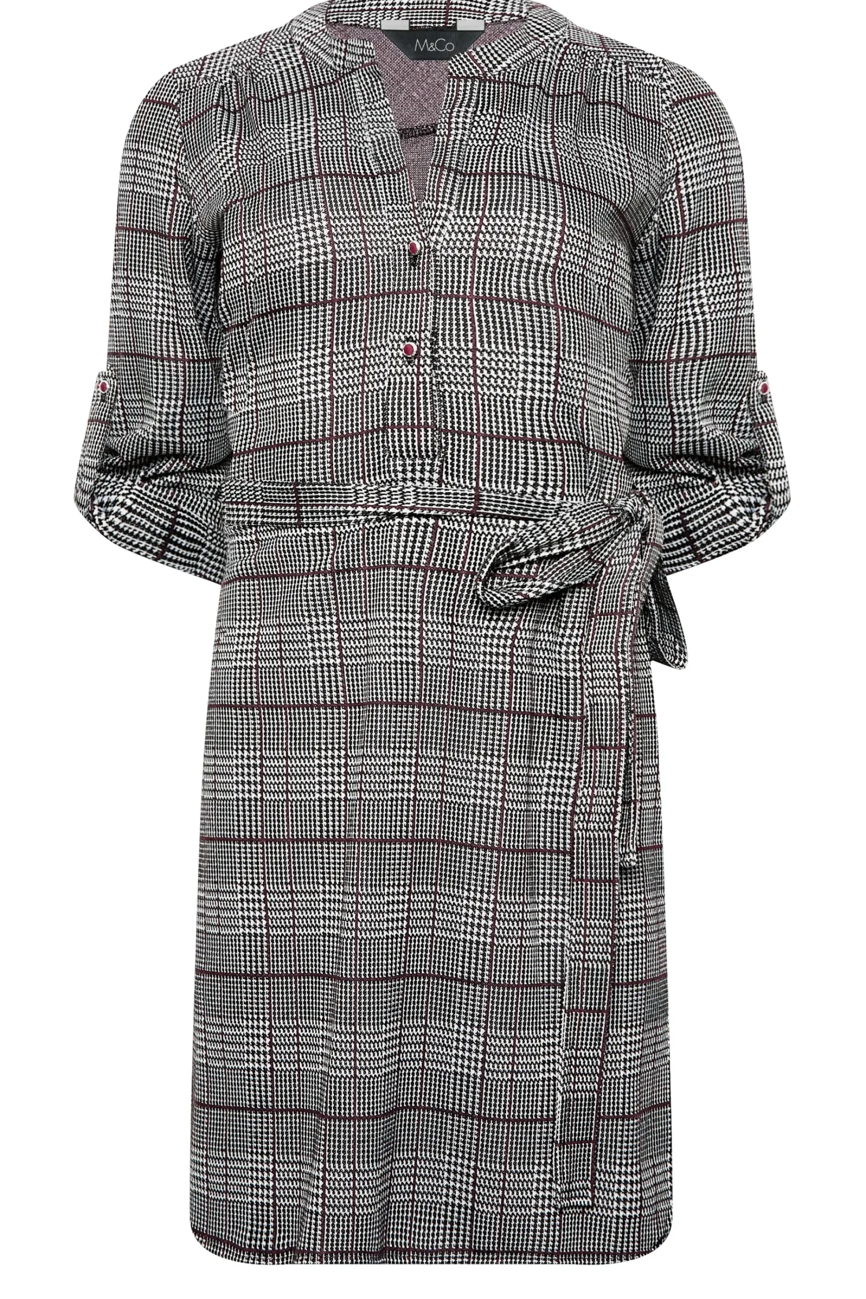 M&Co Womens M&Co Grey Check Tie Waist Tunic Dress