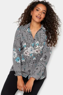 M&Co Womens M&Co Grey Floral Print Tie Shirt