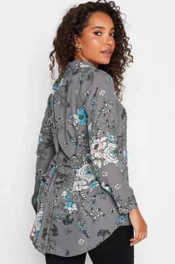 M&Co Womens M&Co Grey Floral Print Tie Shirt
