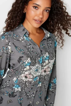M&Co Womens M&Co Grey Floral Print Tie Shirt